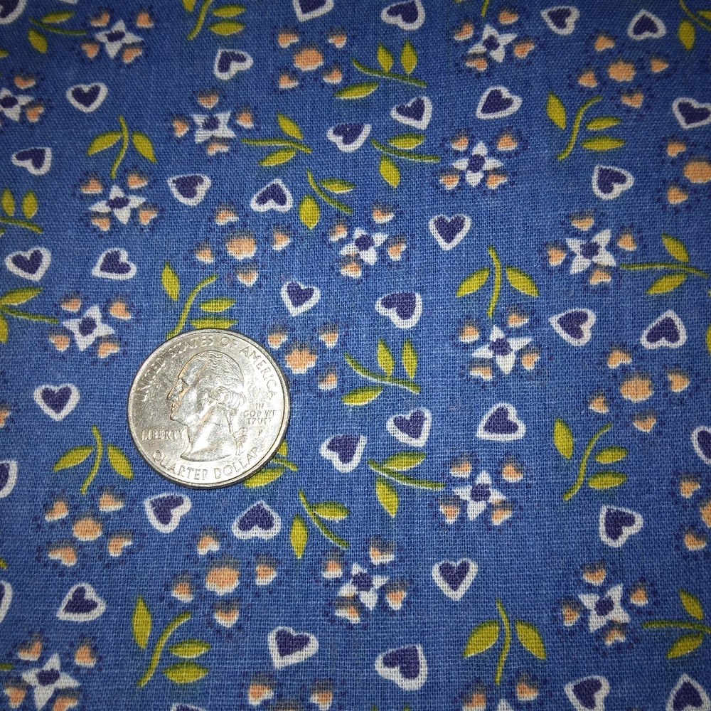 FABRIC Vintage Cotton sprigs & hearts on blue, 5 yards x 36 inches, 1974 - Picture 7 of 9